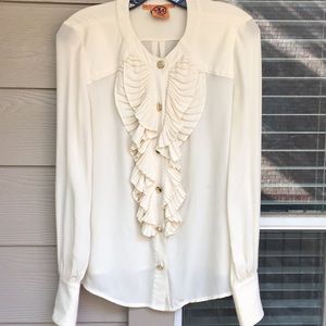 Tory Burch Cream Gold Button Down Top Size 4